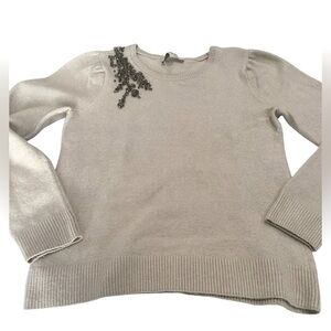 Elegant Loft Gray Sweater with Embellished Detail
